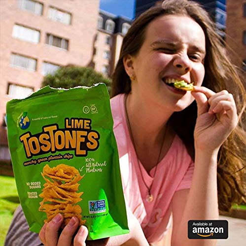 TOSTONES, Green Plantains, Re-Sealable Bag, Crunchy chips, Plantains, Palm Oil and Salt, 3.53 Oz per Unit, LIME Flavored, 8 Pack,