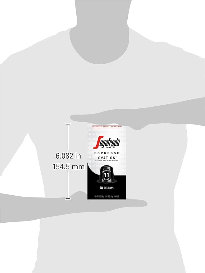 Segafredo Zanetti Espresso Capsules – Aluminum Pods for Nespresso Original Machines – Dark Roast Premium Espresso with a Full-Bodied Aroma – Strong, Intensity 11 – Ovation, 10 Count