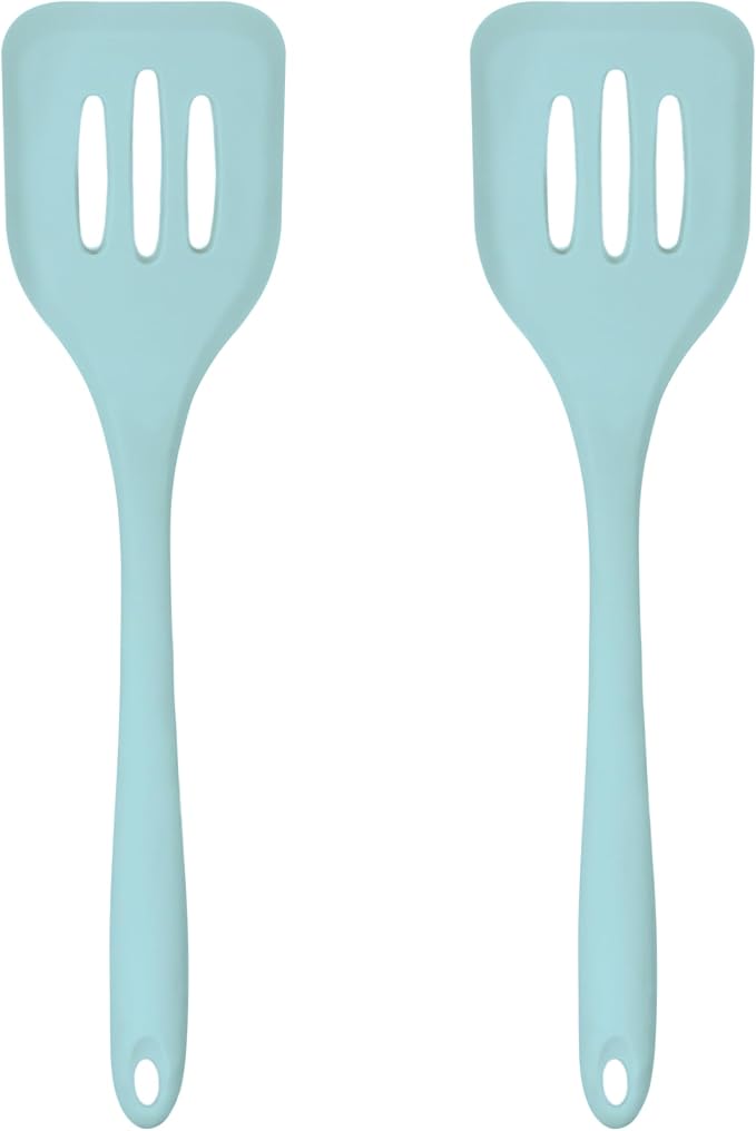 Silicone Slotted Turner Set – 2-Piece Set of Turner Spatulas for Eggs and Pancakes – Kitchen Tools & Accessories with Comfortable Handles, Heat-Resistant Utensils for Cooking and Baking – Pastel Blue