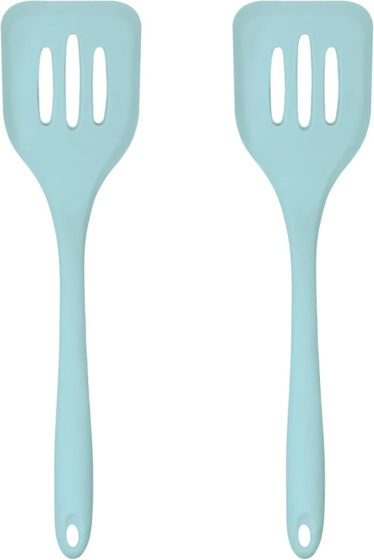 Silicone Slotted Turner Set – 2-Piece Set of Turner Spatulas for Eggs and Pancakes – Kitchen Tools & Accessories with Comfortable Handles, Heat-Resistant Utensils for Cooking and Baking – Pastel Blue