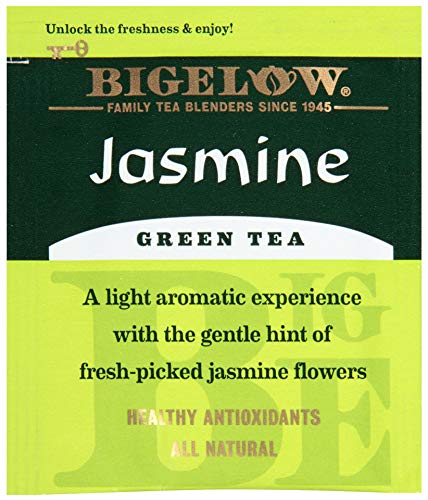 Bigelow Green Tea with Jasmine 28-Count Boxes (Pack of 6) Premium Bagged Jasmine Scented Green Tea Antioxidant-Rich All Natural Medium-Caffeine Tea in Individual Foil-Wrapped Bags