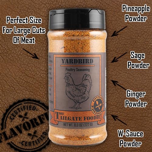 The Tailgate Foodie: Yardbird Poultry Seasoning - Grilling Dry Rub for Poultry - Great on Chicken, Turkey, and all things with Wings - Seasoning and Dry Rub - Large Shaker Bottle