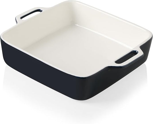 Sweejar 8x8 Baking Pan,Ceramic Casserole Dishes for Oven with Double Handlesï¼? QT Square Cake Baking Dish for Brownie,Lasagna,Casseroles,Family Dinner (Navy)