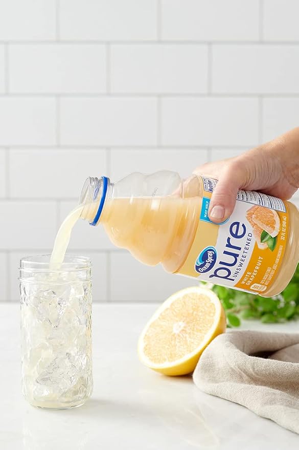 Ocean Spray® Pure Unsweetened White Grapefruit, 100% White Grapefruit Juice, 32 Fl Oz Bottle, (Pack of 8)