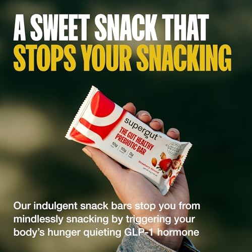 Supergut GLP-1 Boosting Prebiotic Bars, Strawberry Almond - Gut Healthy Protein Snacks & Breakfast Bars - Keto-Friendly Meal Replacement Energy Bars for Gut Health (2 Pack - 20 Count)