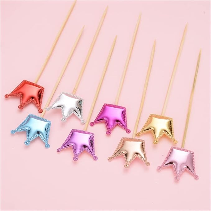 100Pcs Cupcake Toppers Heart Star and Crown Cupcake Toppers Mini Cake Toppers Colorful Cake Decorations DIY Dessert Fruits Picks Party Decorative Accessories (Mixed Color 1)