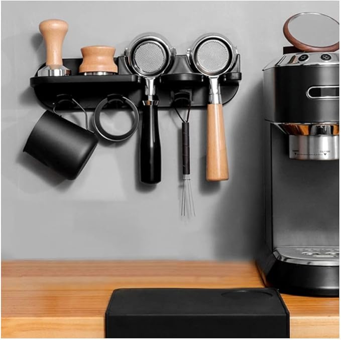 Coffee Portafilter Wall Mount Rack, Space Saving Floating Wall Shelves Coffee Station Organizer, Espresso Tools Portafilter Holder for Bar, Home, Office (54mm)