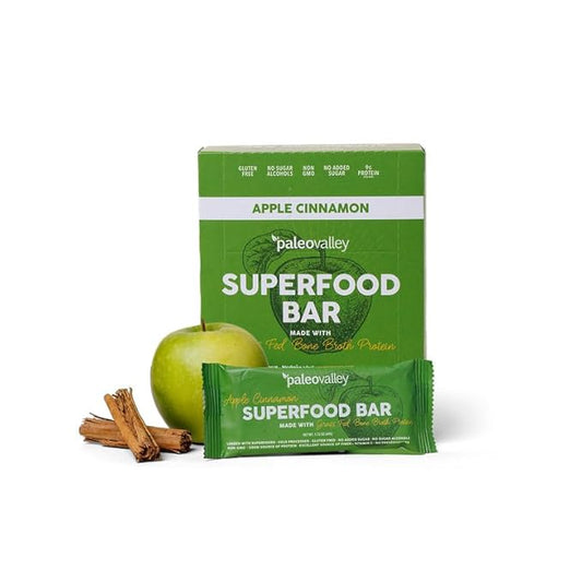 Paleovalley Superfood Bars ??Apple Cinnamon??10 Pack ??9g Protein per Bar ??Gluten-Free, Grain-Free, Paleo, Non-GMO ??On-the-Go Snack