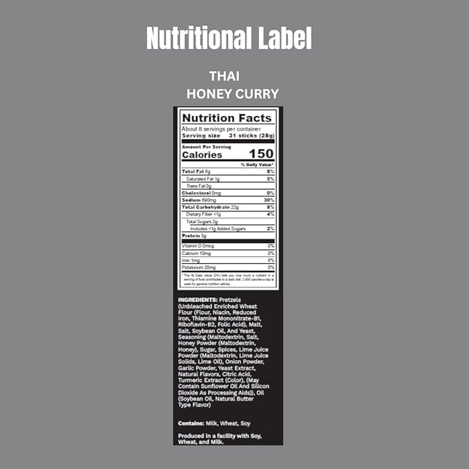 Pop Daddy Flavored Pretzels Sticks, Healthy Gourmet Pretzels Snacks, 7.5oz Individual Bags, 3 Pack, Thai Honey Curry