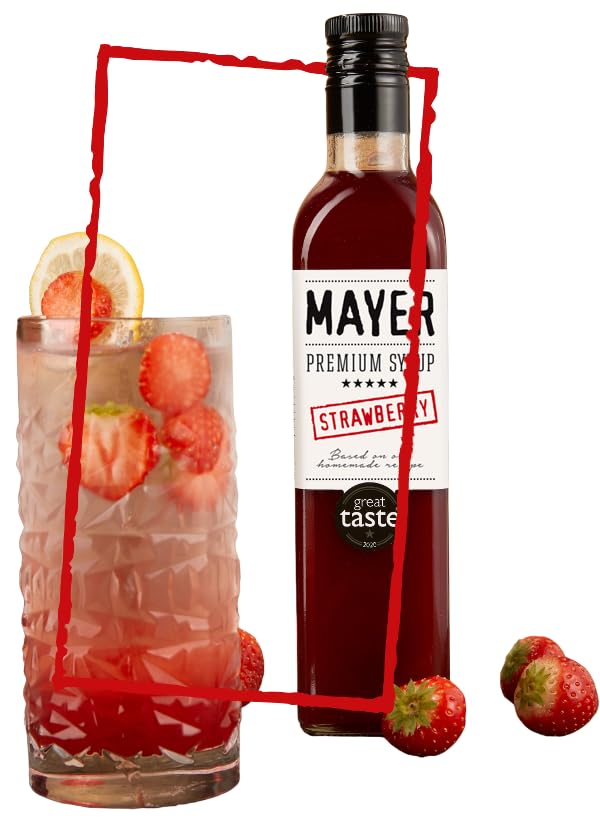 Mayer Premium Hungarian Strawberry Syrup ??Award-Winning Artisanal Strawberry Syrup, All Natural, Over 50% Real Strawberries, Vegan, Gluten-Free ??Ideal for Coffee, Desserts, Cocktails (16.9 oz)