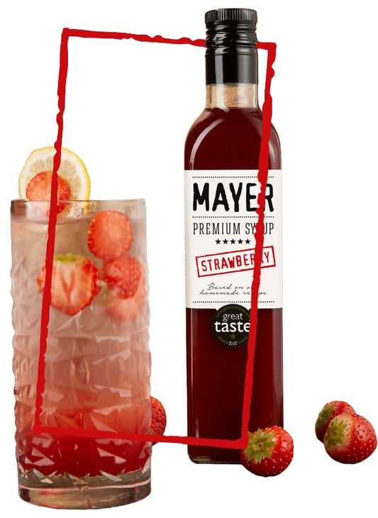 Mayer Premium Hungarian Strawberry Syrup ??Award-Winning Artisanal Strawberry Syrup, All Natural, Over 50% Real Strawberries, Vegan, Gluten-Free ??Ideal for Coffee, Desserts, Cocktails (16.9 oz)