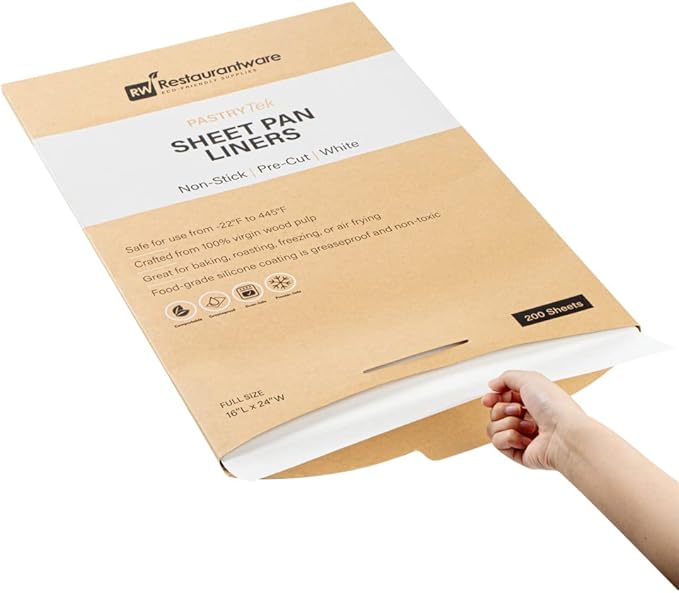 Restaurantware Pastry Tek 16 x 24 Inch Parchment Paper Sheets 200 Greaseproof Baking Sheets For Oven - Pre-Cut Double-Sided Silicone Coating White Paper Nonstick Baking Sheets Full-Size