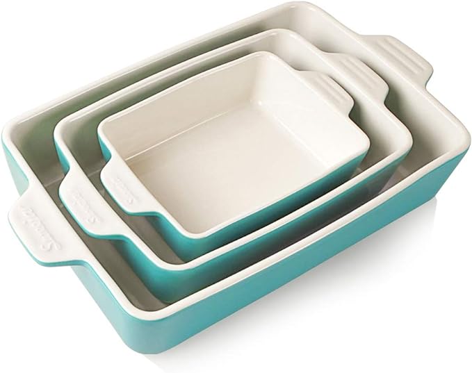Sweejar Ceramic Bakeware Set, Rectangular Baking Dish for Oven Lasagna Pans for Cooking, Kitchen, Cake Dinner, Banquet and Daily Use, 11.8 x 7.8 x 2.76 Inches of Casserole Dishes (Turquoise)