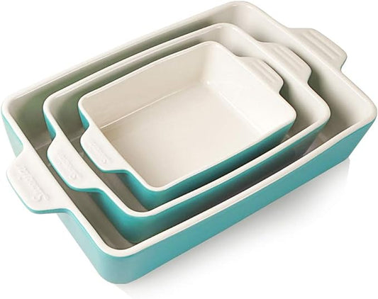 Sweejar Ceramic Bakeware Set, Rectangular Baking Dish for Oven Lasagna Pans for Cooking, Kitchen, Cake Dinner, Banquet and Daily Use, 11.8 x 7.8 x 2.76 Inches of Casserole Dishes (Turquoise)