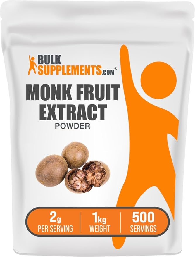BulkSupplements.com Monk Fruit Extract Powder - Luo Han Guo Extract, Monk Fruit Without Erythritol - 500 Servings, Gluten Free, 2g per Serving, 1kg (2.2 lbs) (Pack of 1)