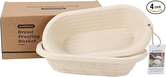 2 x 12inch Pulp Oval Sourdough Banneton Bread Proofing Basket Baking Supply with Linen Liners for Professional and Homemade Artisan Bread