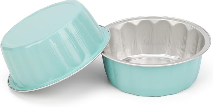 Beasea Disposable Ramekins 8oz, 100 Pack Aluminum Foil Cups with Lids Lake Blue, Disposable Creme Brulee Muffin Cupcake Baking Cup Mini Pudding Cups for Party Wedding Birthday