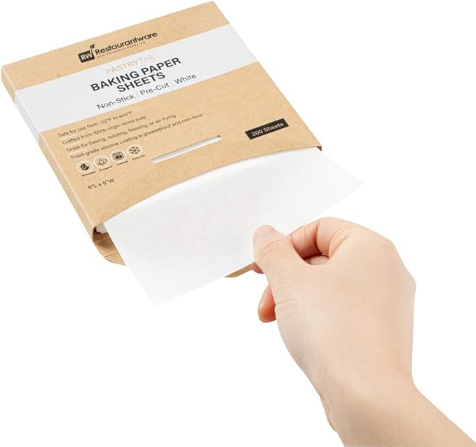 Restaurantware Pastry Tek 5 x 5 Inch Parchment Paper Sheets 1000 Greaseproof Baking Sheets For Oven - Pre-cut Double-Sided Silicone Coating White Paper Nonstick Baking Sheets Reusable
