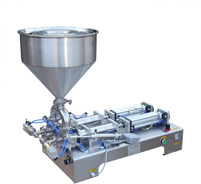110V Horizontal Pneumatic Paste Filling Machine, Paste Liquid Filling Machine with Hopper, Pneumatic Dual-Use Paste Filling Machine for Cream Shampoo Liquids