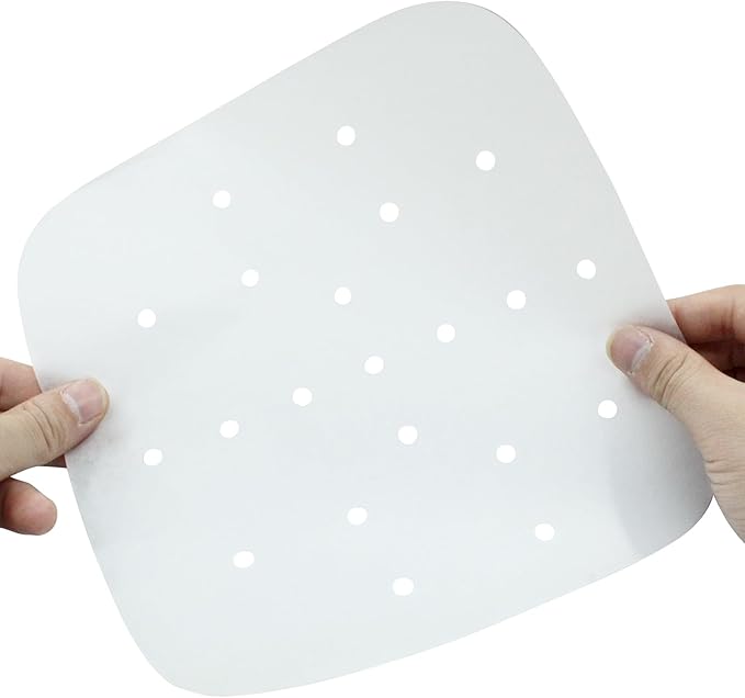 100 Pack 8.5 Inch Bamboo Steamer Liner - Square Air Fryer Parchment Paper with Holes - White Non Stick Steamer Paper for Air Fryer Basket, Oven, Microwave, Bamboos Steamer