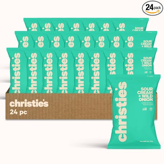 Christie's Chips Sour Cream + Wild Onion - Super Natural Vegan Potato Chips - Classic Flavor Reimagined - Dairy-Free, Bold, and Delicious - A Timeless Favorite Perfect for Snacking - 1 oz - 24 pack
