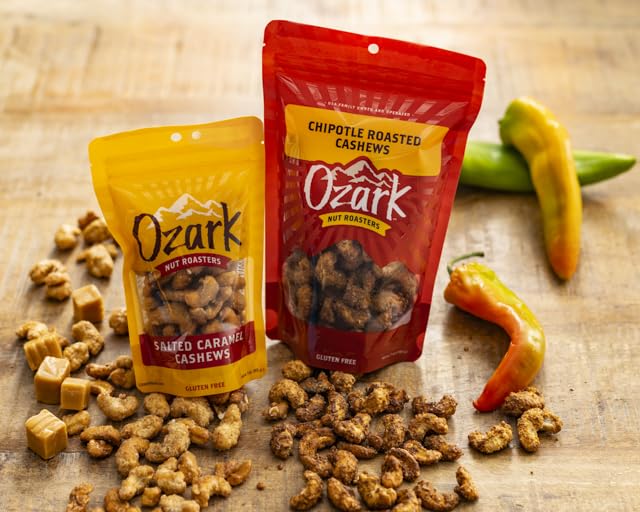 OZARK NUT ROASTERS: Salted Caramel Cashews, Gourmet Flavored Snack Nuts, Blend of Sugar, Sea Salt & Caramel, Pack of 1 (7.0 oz)