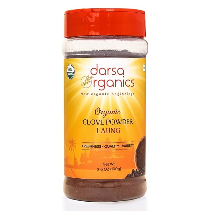 Darsa Organics Cloves Powder 3.5 oz - USDA Organic Ground Cloves from India, Aromatic, Non-GMO, Kosher Certified, Gluten-Free, Organic Powder for Cooking, Spice Blends, Teas, Curries & Pickles