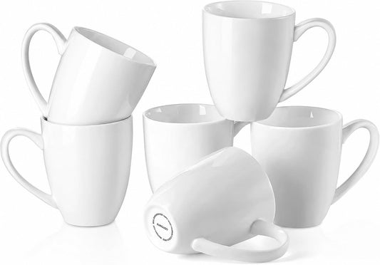 Kurguso Porcelain Mug Set – Set of 6, 13 oz, White