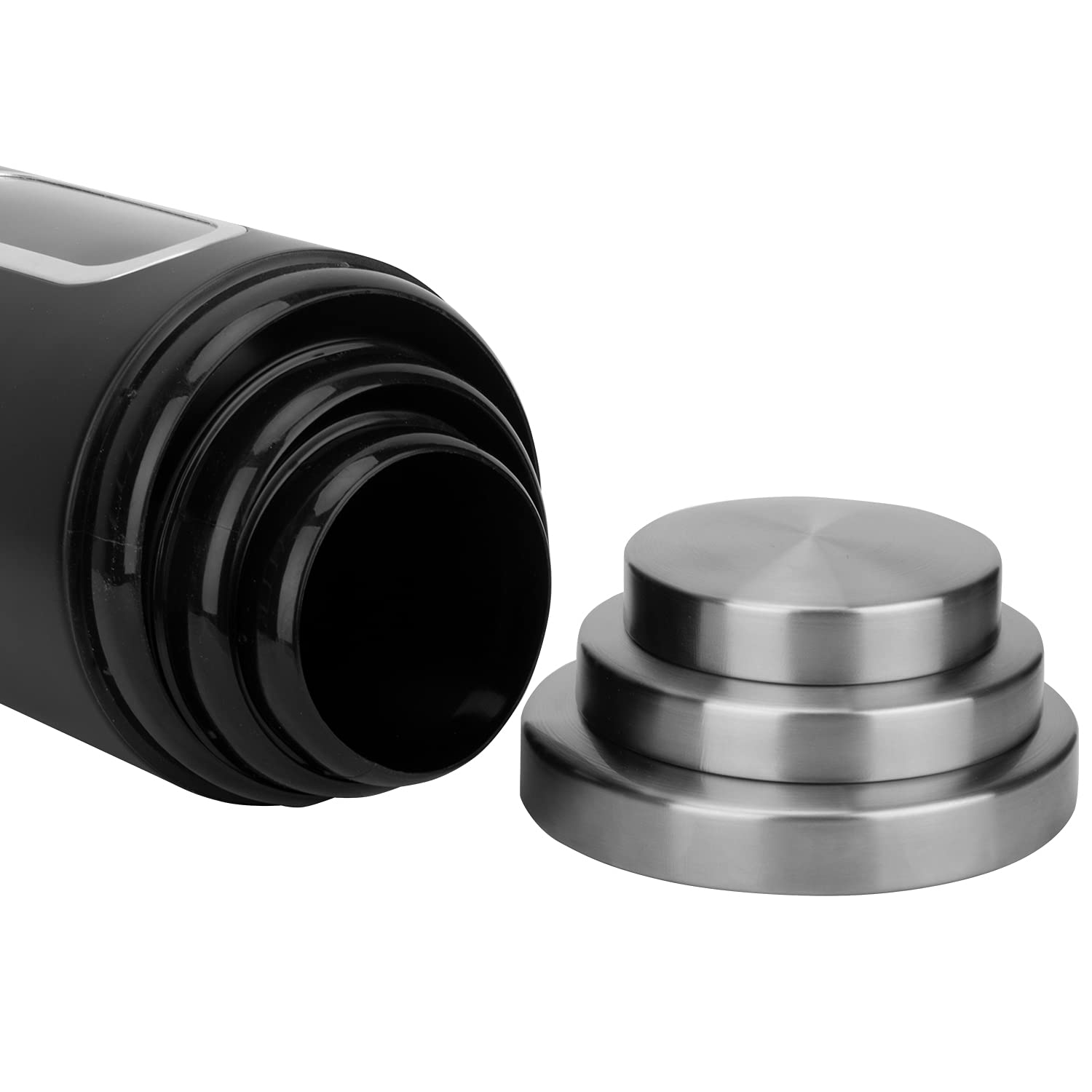 AEUNKIUO Black Kitchen Counter Canister set 3 pieces, 0.9/1.6/2.9 Quarts Stainless Steel Flour