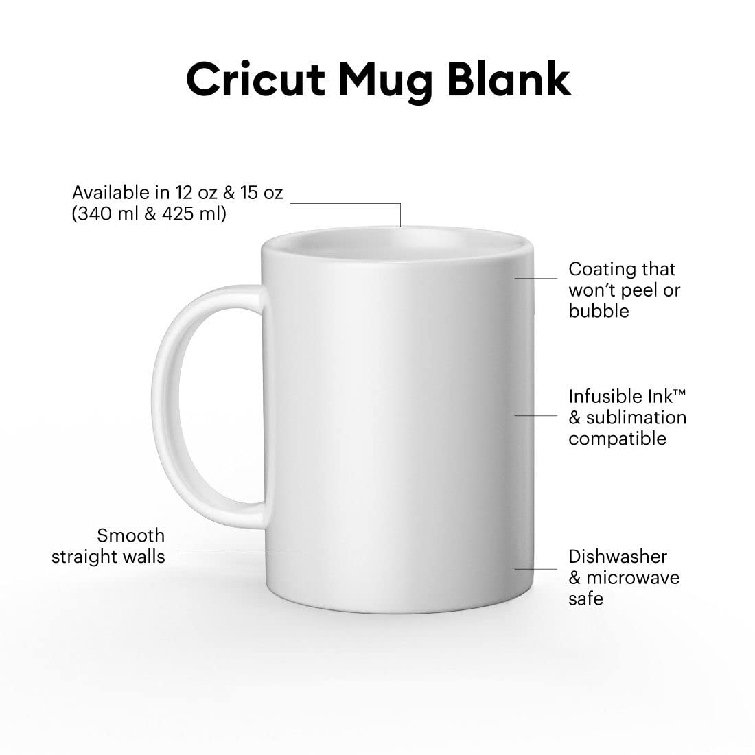 Cricut Beveled Blank Mug to Decorate, White (6 count)