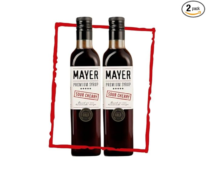 Mayer Hungarian Sour Cherry Artisanal Syrup ??Award-Winning Cordial, Cherry syrup for drinks, All-Natural, Over 50% Real Fruit, Vegan, All Natural (2 Pack) ??Ideal Cocktail Mixer & Dessert Topping