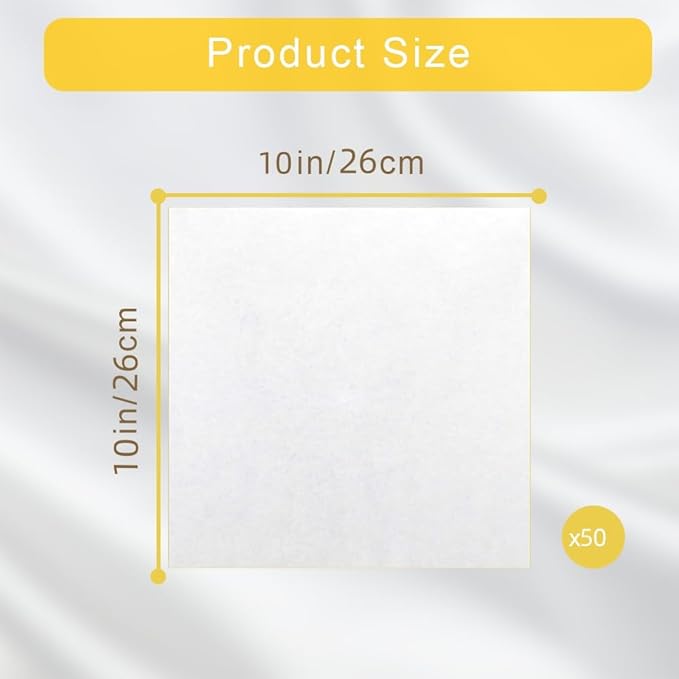 50 PCS 10 x 10 Inch Parchment Paper Baking Sheets for Cookies, Food Basket Liners, Air Fryer, Grilling Rack, Oven Non-Stick Precut Wax Paper Sheets Deli Paper White