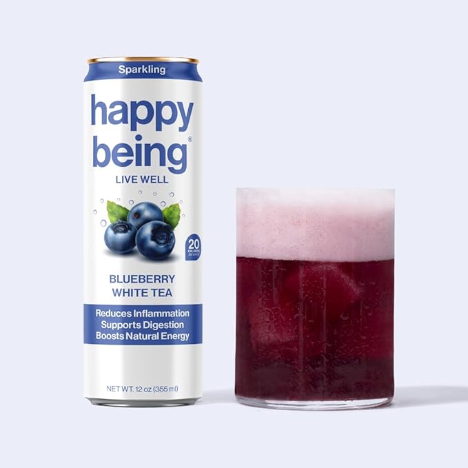 Happy Being Sparkling Nutrient-Rich Sampler Pack White Tea – Infused with Turmeric, Elderberry, Vitamin D3, Caffeine Free, Plant-Based, Low Calorie & Low Sugar Drinks, 12oz (16 Pack)