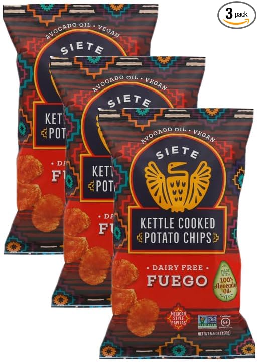 Siete Family Foods Fuego Potato Chips, 5.5 oz Bag (Pack of 3)