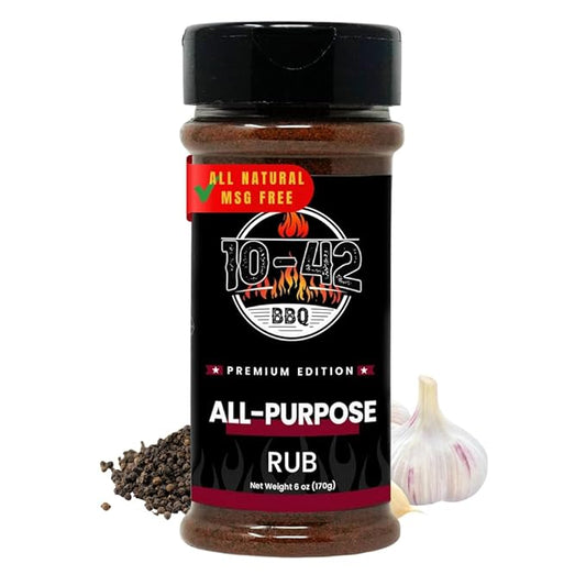 10-42 All-Purpose BBQ Rub Seasoning NO MSG, 0 Calorie | Premium Edition, All Natural Dry Meat Rubs for Chicken, Turkey, Pork, Beef, Steak, Ribs, Brisket, and Vegetables| Smoking & Grilling Spice| 6 oz