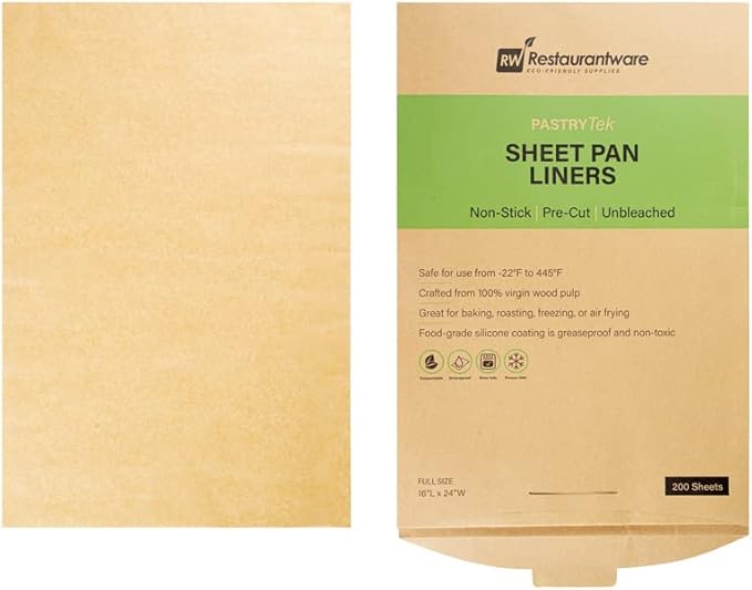 Restaurantware Pastry Tek 16 x 24 Inch Parchment Paper Sheets 200 Greaseproof Baking Sheets For Oven - Pre-Cut Double-Sided Silicone Coating Unbleached Paper Nonstick Baking Sheets Full-Size