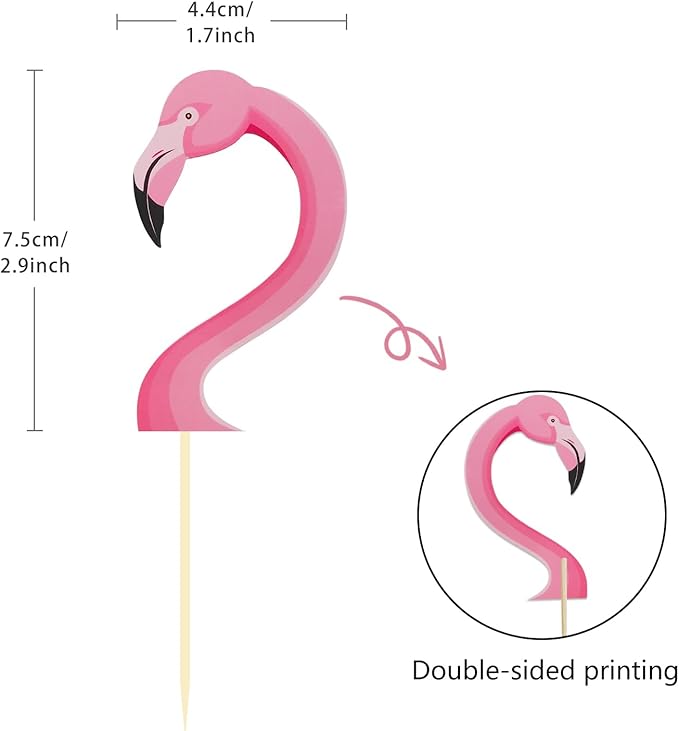24Pcs Flamingo Cupcake Toppers, Tropical Aloha Cake Decorations for Luau Hawaiian Theme Baby Shower Birthday Party Supplies