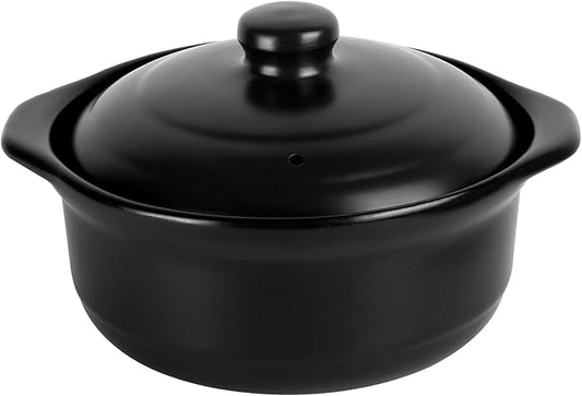 Ceramic Pots Casserole Soup Bowl with Lid Large Stock Clay Pot for Cooking (Black, 3.4 Quart)