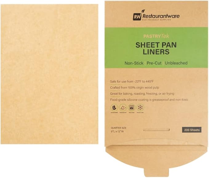 Restaurantware Pastry Tek 9 x 12 Inch Parchment Paper Sheets 200 Greaseproof Baking Sheets For Oven - Pre-Cut Double-Sided Silicone Coating Unbleached Paper Nonstick Baking Sheets Quarter-Size