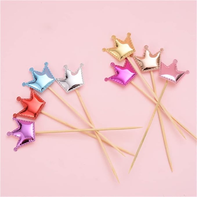 50Pcs Cupcake Toppers Heart Star and Crown Cupcake Picks Mini Cake Toppers Colorful Cake Decoration DIY Dessert Fruits Food Picks Party Decorative Accessories for Birthday Wedding Baby Shower (Crown)