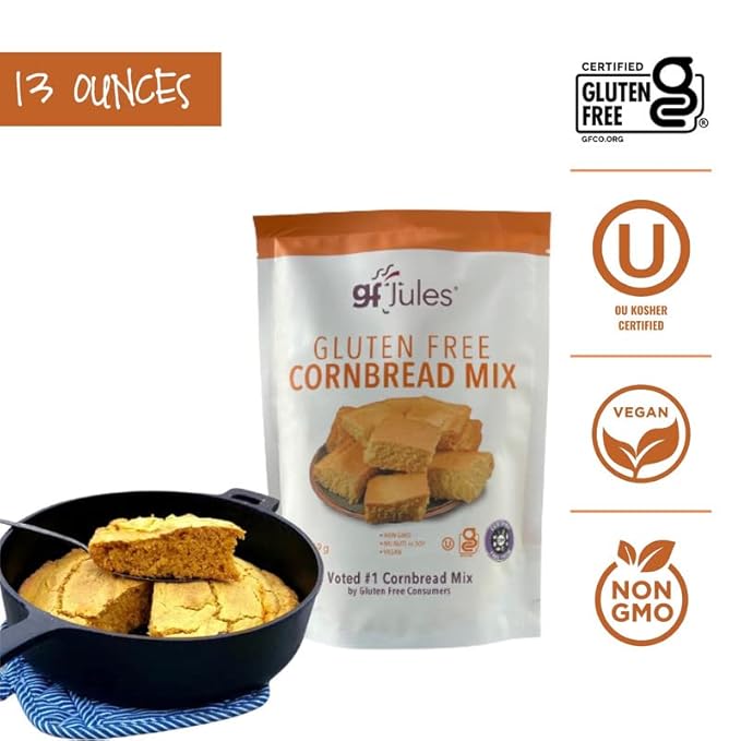 gfJules Certified Gluten Free Cornbread Baking Mix | No Grit, Non-GMO, Vegan | Certified Top 9 Allergen-Free & Kosher | 13 Ounces
