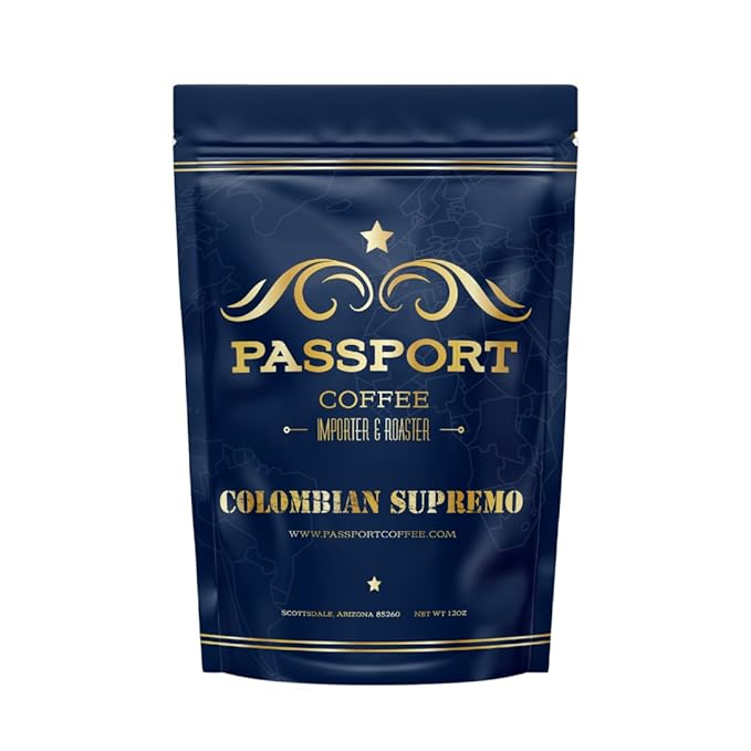 Passport Coffee Colombian Supremo ??Medium roast Arabica from the Huila Region. Flavor notes of sweet nutty caramel & citrus. Premium whole bean coffee, 12oz Bag