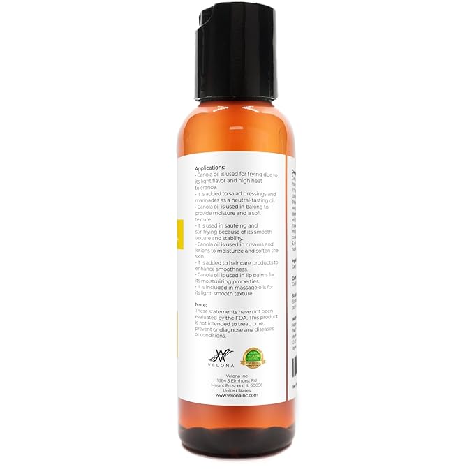 velona Canola Seed Oil 2 fl oz | 100% Pure and Natural Carrier Oil | Refined, Expeller pressed | Cooking, Dressing, Skin, Face, Body, Hair Care | Use Today - Enjoy Results