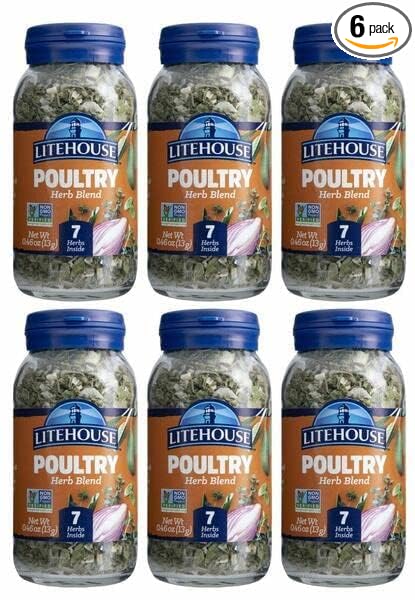 Litehouse Freeze Dried Poultry Herb Blend - Substitute for Fresh Poultry Herb, Jar Contains 7 Herbs, Organic, Poultry Herb Blend Seasoning, Non-GMO, Gluten-Free - 0.46 Ounce 6-Pack