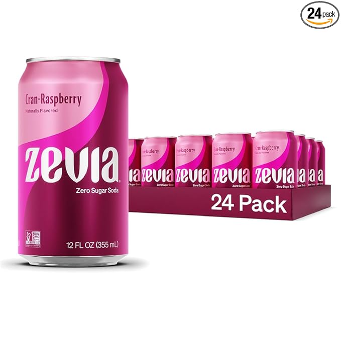 Zevia Zero Sugar Soda, Cran-Raspberry, 12 oz Cans (24-Pack) ??Naturally Sweetened, Non-GMO Project Verified, Gluten-Free, Vegan