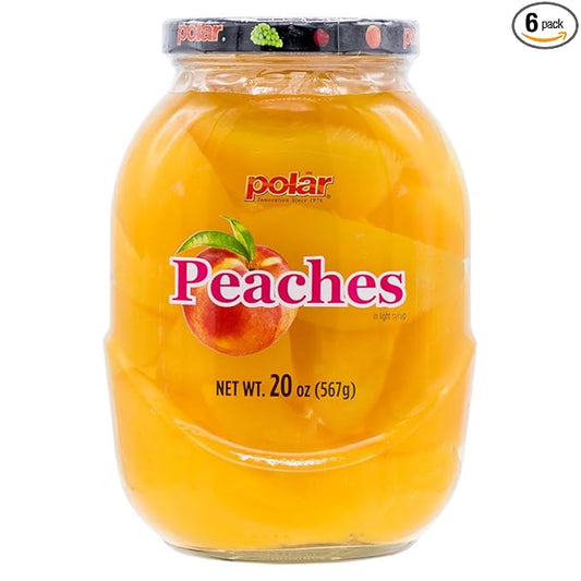 MW Polar Peach Slices in Light Syrup, glass Jar 20oz (pack of 6)