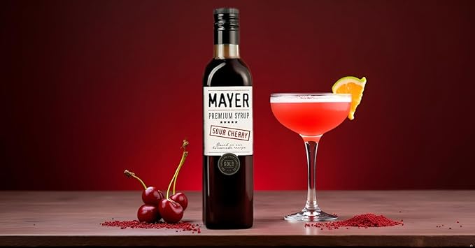 Mayer Hungarian Sour Cherry Artisanal Syrup ??Award-Winning Cherry syrup for drinks, All-Natural Cordial, Over 50% Real Fruit, Vegan (16.9 oz Bottle) ??Ideal Cocktail Mixer & Dessert Topping