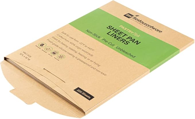Restaurantware Pastry Tek 12 x 16 Inch Parchment Paper Sheets 1000 Greaseproof Baking Sheets For Oven - Pre-Cut Double-Sided Silicone Coating Unbleached Paper Nonstick Baking Sheets Half-Size