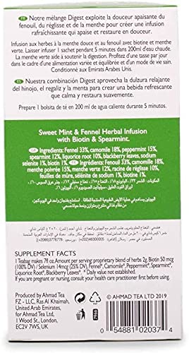 Ahmad Tea Herbal Tea, Sweet Mint, Fennel & Biotin 'Digest' Natural Benefits Teabags, 20 ct (Pack of 1) - Decaffeinated & Sugar-Free