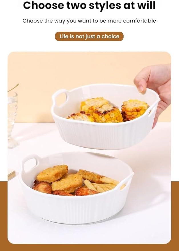 Kbotiques Round Casserole Dish Made of Scratch-Resistant Ceramic in White for Hot Air Fryer, for Preparing Lasagne, Soup, Tiramisu and More Fryer Accessories (White, 600 ml)
